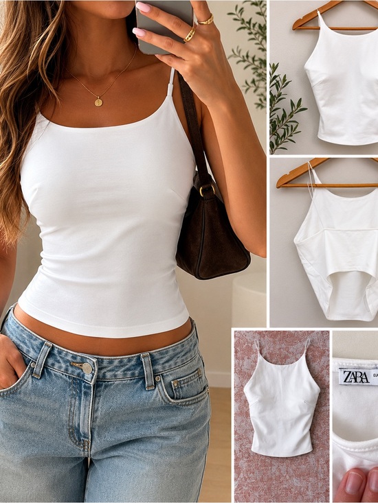 Zara Tops - ZARA White Slim Spaghetti-Strap Camisole